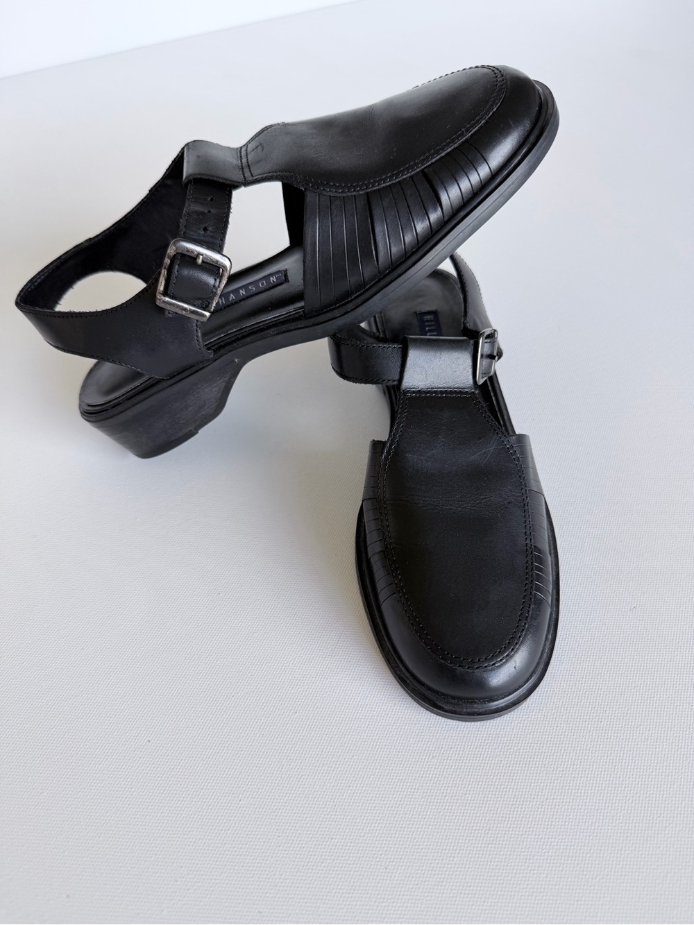 Hillard & Hanson Black Leather Slingback Loafers Chunky Heel Size 8
